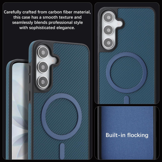 For Samsung Galaxy S24+ 5G Kalebol Carbon Fiber MagSafe Phone Case(Blue)