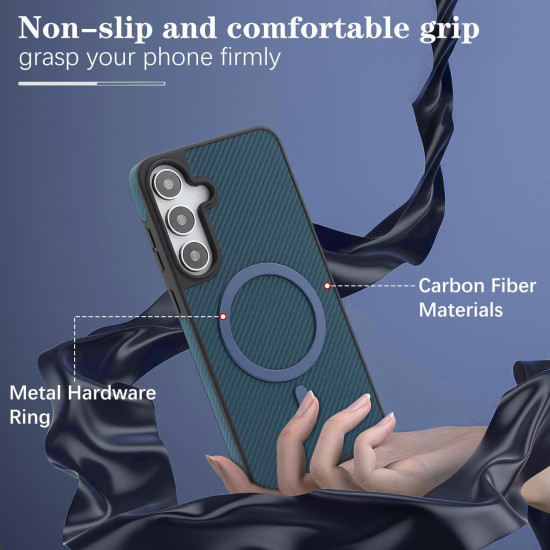 For Samsung Galaxy S24+ 5G Kalebol Carbon Fiber MagSafe Phone Case(Blue)