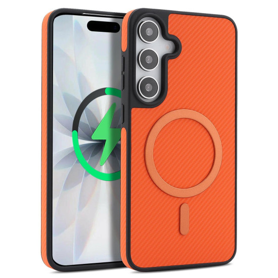 For Samsung Galaxy S24+ 5G Kalebol Carbon Fiber MagSafe Phone Case(Orange)