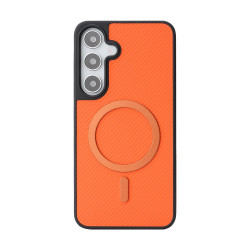 For Samsung Galaxy S24+ 5G Kalebol Carbon Fiber MagSafe Phone Case(Orange)