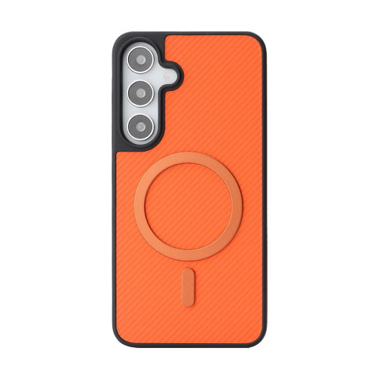 For Samsung Galaxy S24+ 5G Kalebol Carbon Fiber MagSafe Phone Case(Orange)