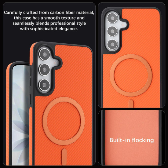 For Samsung Galaxy S24+ 5G Kalebol Carbon Fiber MagSafe Phone Case(Orange)