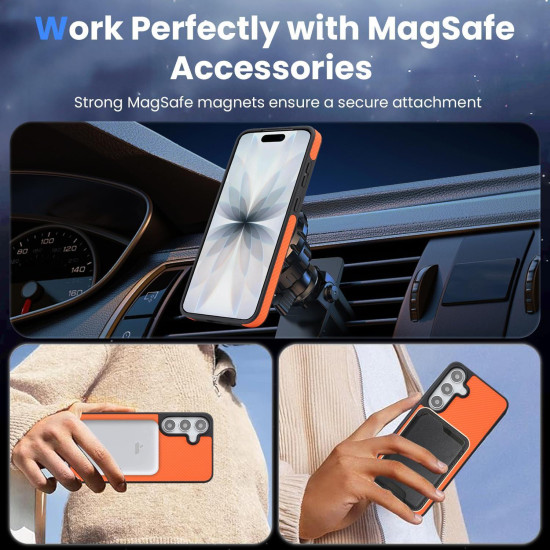 For Samsung Galaxy S24+ 5G Kalebol Carbon Fiber MagSafe Phone Case(Orange)