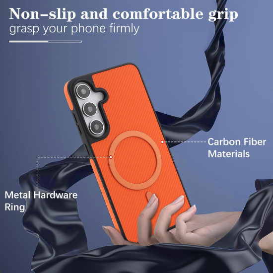 For Samsung Galaxy S24+ 5G Kalebol Carbon Fiber MagSafe Phone Case(Orange)