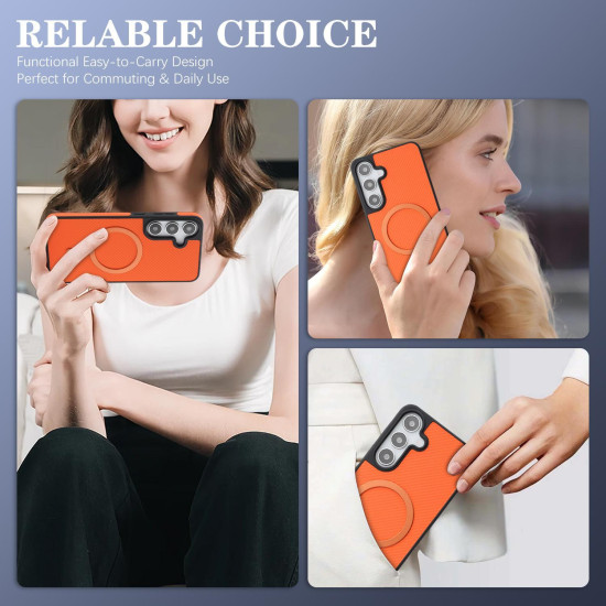For Samsung Galaxy S24+ 5G Kalebol Carbon Fiber MagSafe Phone Case(Orange)