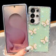 For Samsung Galaxy S24+ 5G Rhinestone Glitter 3D Butterfly Hand Chain Four-Corner Shockproof Phone Case(Light Pink)