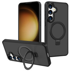 For Samsung Galaxy S24+ 5G Kalebol Metal Frame Frosted MagSafe Holder PC Phone Case(Black)
