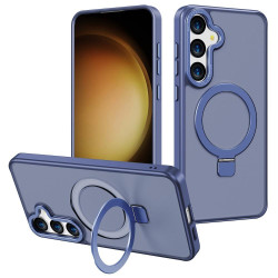 For Samsung Galaxy S24+ 5G Kalebol Metal Frame Frosted MagSafe Holder PC Phone Case(Far Peak Blue)