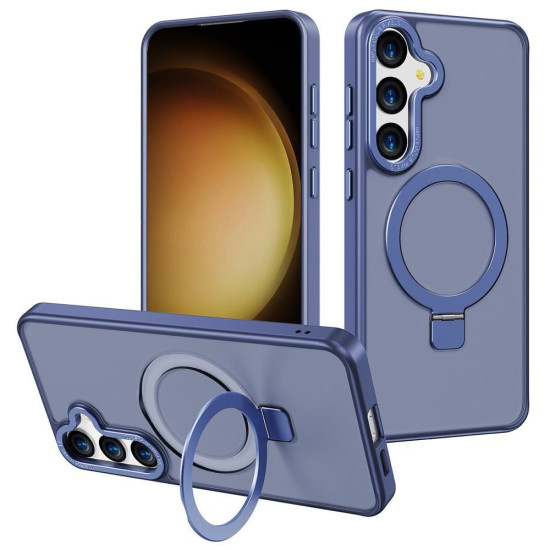 For Samsung Galaxy S24+ 5G Kalebol Metal Frame Frosted MagSafe Holder PC Phone Case(Far Peak Blue)