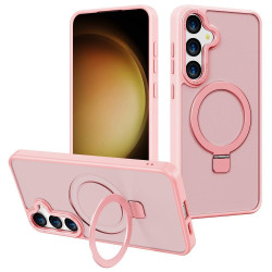 For Samsung Galaxy S24+ 5G Kalebol Metal Frame Frosted MagSafe Holder PC Phone Case(Pink)