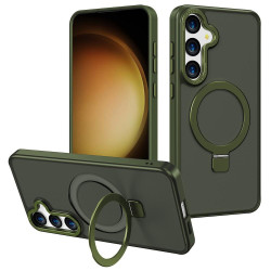 For Samsung Galaxy S24+ 5G Kalebol Metal Frame Frosted MagSafe Holder PC Phone Case(Dark Green)