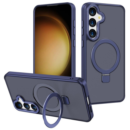 For Samsung Galaxy S24+ 5G Kalebol Metal Frame Frosted MagSafe Holder PC Phone Case(Royal Blue)