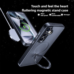 For Samsung Galaxy S24+ 5G Kalebol Metal Frame Frosted MagSafe Holder PC Phone Case(Royal Blue)