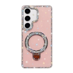 For Samsung Galaxy S24+ 5G Rhinestone Glitter Kickstand Dual-side IMD Phone Case(Glitter Light Pink)