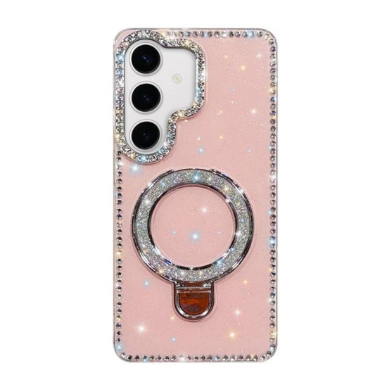 For Samsung Galaxy S24+ 5G Rhinestone Glitter Kickstand Dual-side IMD Phone Case(Glitter Light Pink)