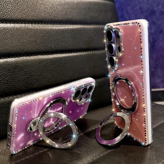 For Samsung Galaxy S24+ 5G Rhinestone Glitter Kickstand Dual-side IMD Phone Case(Glitter Light Pink)