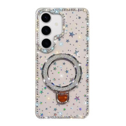 For Samsung Galaxy S24+ 5G Rhinestone Glitter Kickstand Dual-side IMD Phone Case(Stars Transparent)