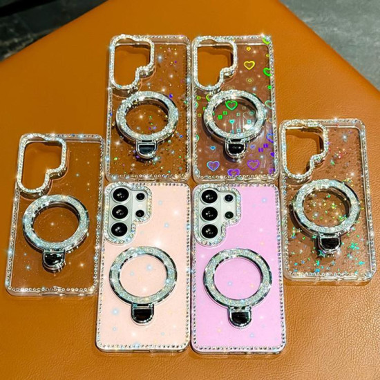 For Samsung Galaxy S24+ 5G Rhinestone Glitter Kickstand Dual-side IMD Phone Case(Stars Transparent)