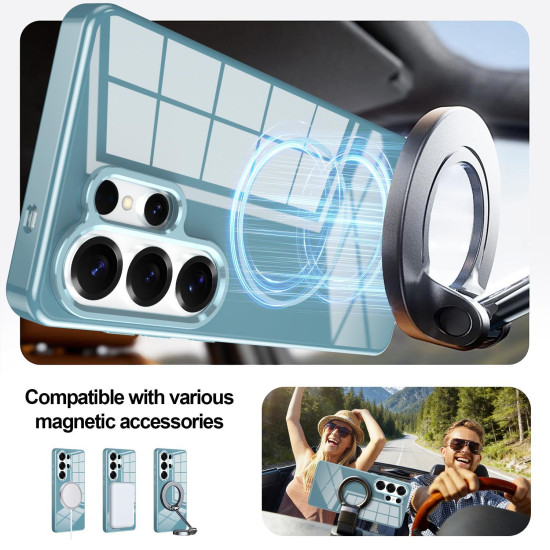 For Samsung Galaxy S24+ 5G Electroplated Metal Button Shockproof Magnetic Phone Case(Blue)
