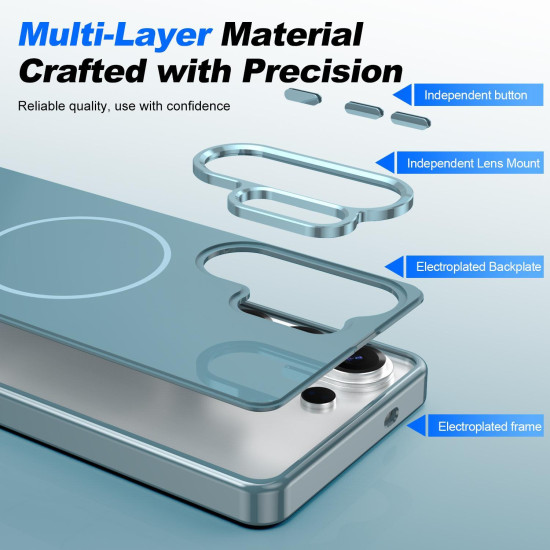 For Samsung Galaxy S24+ 5G Electroplated Metal Button Shockproof Magnetic Phone Case(Blue)