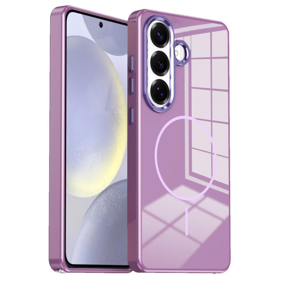 For Samsung Galaxy S24+ 5G Electroplated Metal Button Shockproof Magnetic Phone Case(Purple)