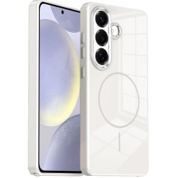 For Samsung Galaxy S24+ 5G Electroplated Metal Button Shockproof Magnetic Phone Case(White)