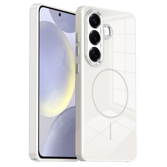 For Samsung Galaxy S24+ 5G Electroplated Metal Button Shockproof Magnetic Phone Case(White)