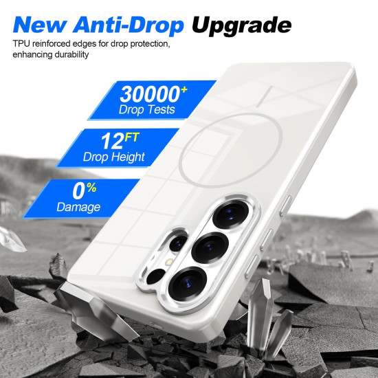 For Samsung Galaxy S24+ 5G Electroplated Metal Button Shockproof Magnetic Phone Case(White)