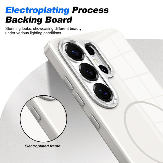 For Samsung Galaxy S24+ 5G Electroplated Metal Button Shockproof Magnetic Phone Case(White)