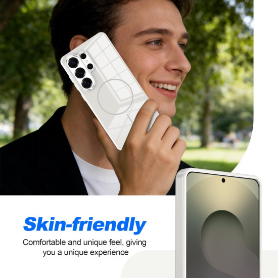 For Samsung Galaxy S24+ 5G Electroplated Metal Button Shockproof Magnetic Phone Case(White)