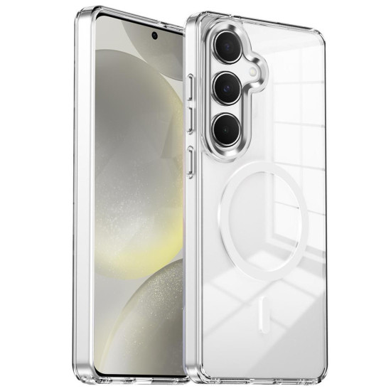 For Samsung Galaxy S24+ 5G Electroplated Cat-Eye Frame Magnetic MagSafe Shockproof Phone Case(White)