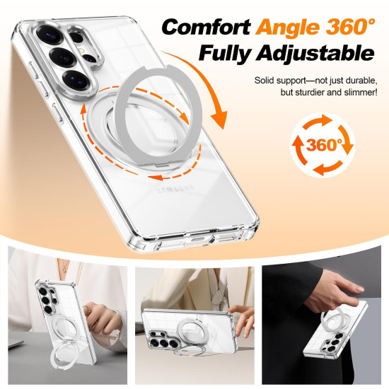 For Samsung Galaxy S24+ 5G Electroplated Cat-Eye Frame Magnetic MagSafe Shockproof Phone Case(White)