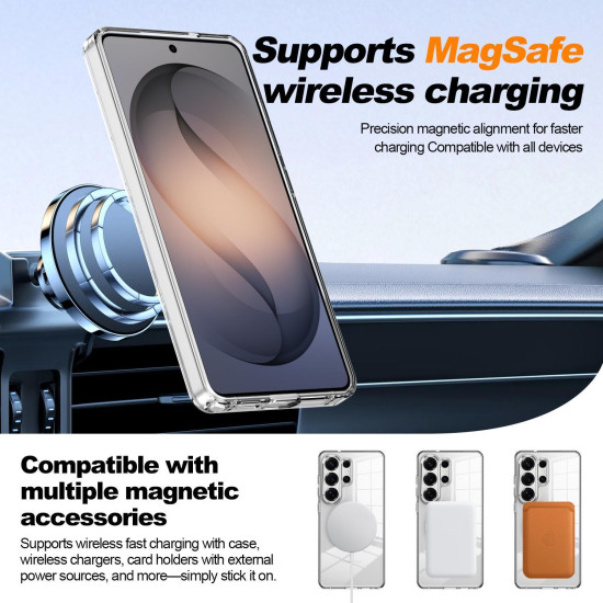 For Samsung Galaxy S24+ 5G Electroplated Cat-Eye Frame Magnetic MagSafe Shockproof Phone Case(White)