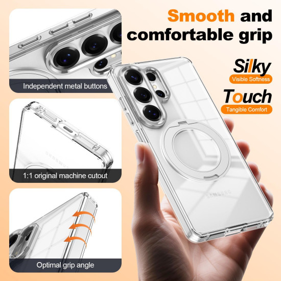 For Samsung Galaxy S24+ 5G Electroplated Cat-Eye Frame Magnetic MagSafe Shockproof Phone Case(White)