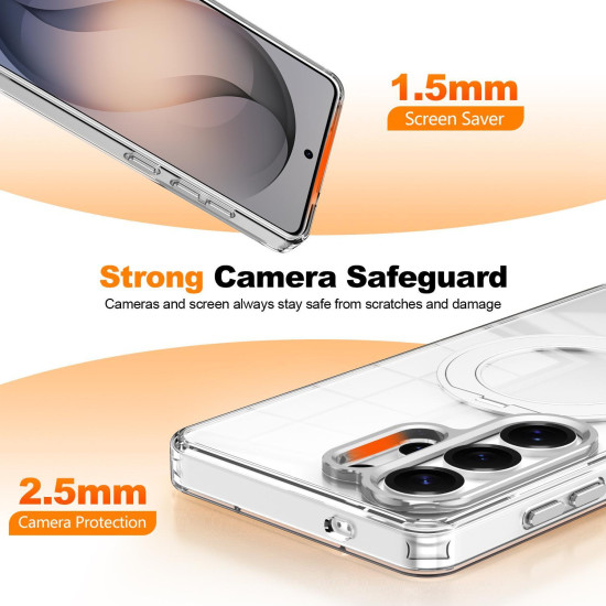 For Samsung Galaxy S24+ 5G Electroplated Cat-Eye Frame Magnetic MagSafe Shockproof Phone Case(White)