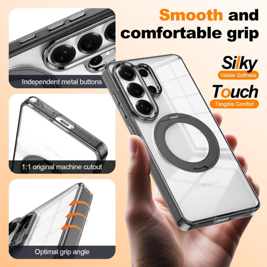 For Samsung Galaxy S24+ 5G Electroplated Cat-Eye Frame Magnetic MagSafe Shockproof Phone Case(Black)