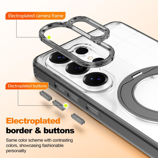 For Samsung Galaxy S24+ 5G Electroplated Cat-Eye Frame Magnetic MagSafe Shockproof Phone Case(Black)
