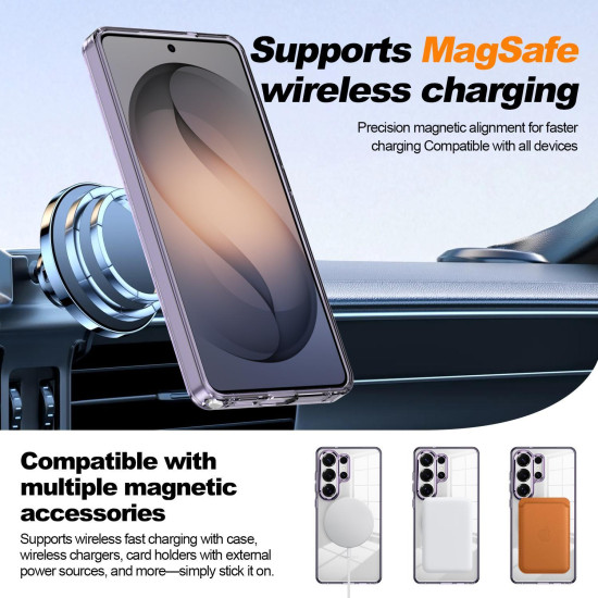 For Samsung Galaxy S24+ 5G Electroplated Cat-Eye Frame Magnetic MagSafe Shockproof Phone Case(Purple)