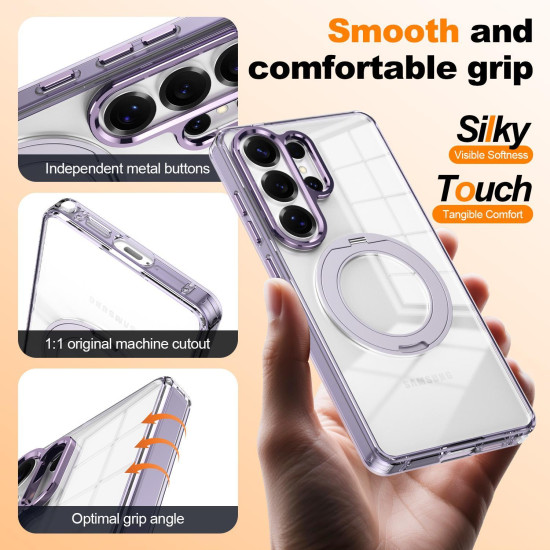 For Samsung Galaxy S24+ 5G Electroplated Cat-Eye Frame Magnetic MagSafe Shockproof Phone Case(Purple)