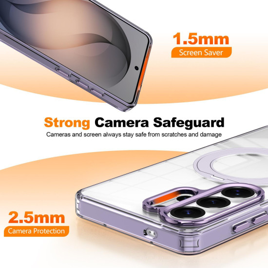 For Samsung Galaxy S24+ 5G Electroplated Cat-Eye Frame Magnetic MagSafe Shockproof Phone Case(Purple)