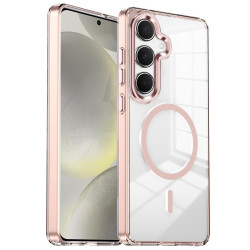 For Samsung Galaxy S24+ 5G Electroplated Cat-Eye Frame Magnetic MagSafe Shockproof Phone Case(Pink)