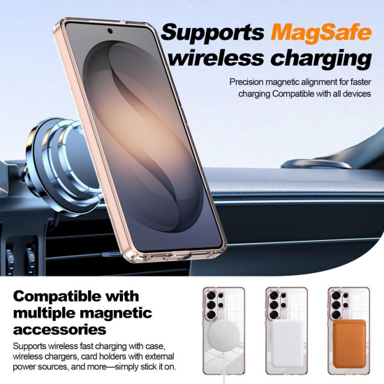 For Samsung Galaxy S24+ 5G Electroplated Cat-Eye Frame Magnetic MagSafe Shockproof Phone Case(Pink)
