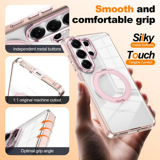 For Samsung Galaxy S24+ 5G Electroplated Cat-Eye Frame Magnetic MagSafe Shockproof Phone Case(Pink)