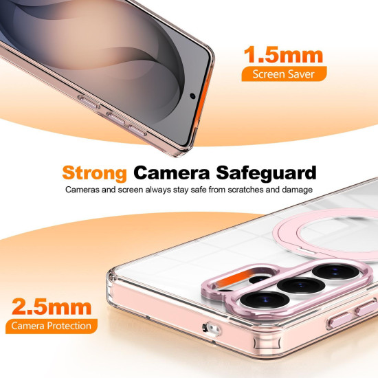 For Samsung Galaxy S24+ 5G Electroplated Cat-Eye Frame Magnetic MagSafe Shockproof Phone Case(Pink)