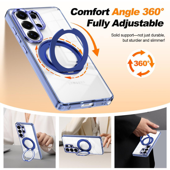 For Samsung Galaxy S24+ 5G Electroplated Cat-Eye Frame Magnetic MagSafe Shockproof Phone Case(Blue)