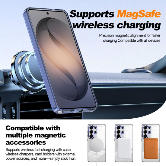 For Samsung Galaxy S24+ 5G Electroplated Cat-Eye Frame Magnetic MagSafe Shockproof Phone Case(Blue)
