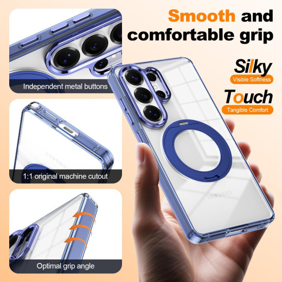 For Samsung Galaxy S24+ 5G Electroplated Cat-Eye Frame Magnetic MagSafe Shockproof Phone Case(Blue)