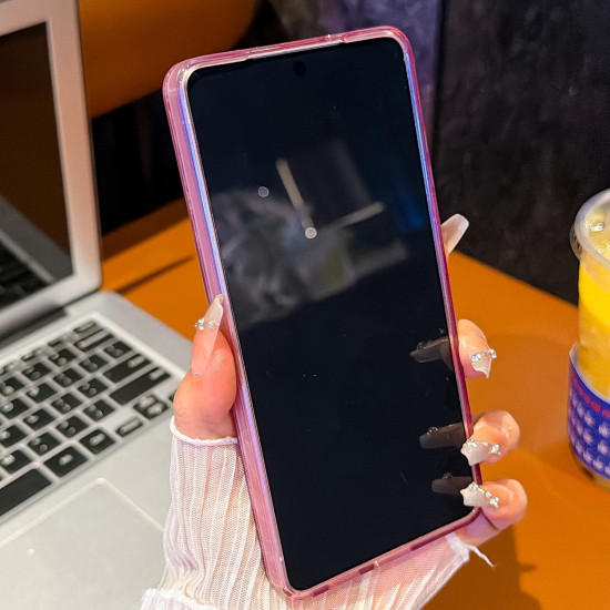 For Samsung Galaxy S24+ 5G Electroplated Glitter Lens Film Texture Magnetic Metal Pivot Holder Shockproof Phone Case(Pink Foil Pattern)