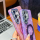 For Samsung Galaxy S24+ 5G Electroplated Glitter Lens Film Texture Magnetic Metal Pivot Holder Shockproof Phone Case(Purple Pleated Pattern)