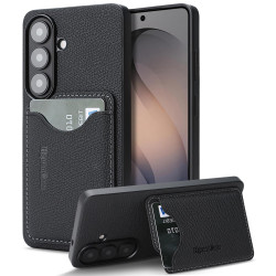 For Samsung Galaxy S24+ 5G Retro Vegan Leather Magnetic Card Holder Back Phone Case(Black)